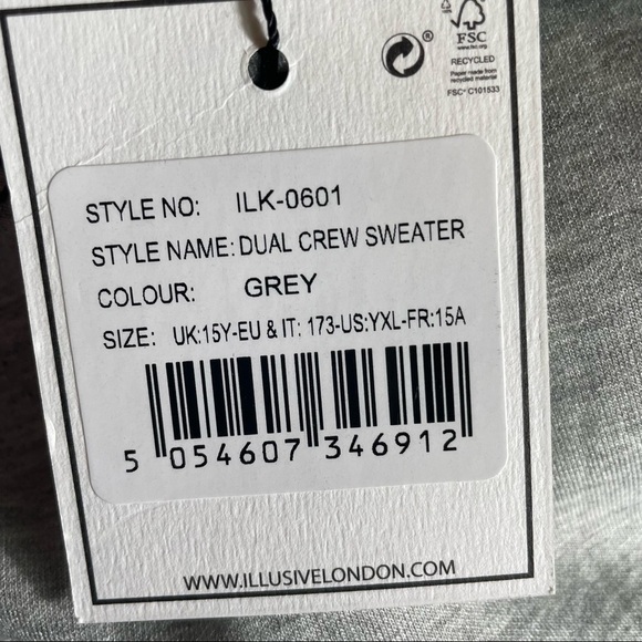Illusive London Dual Crew Sweater - Grey Unisex - Picture 14 of 14